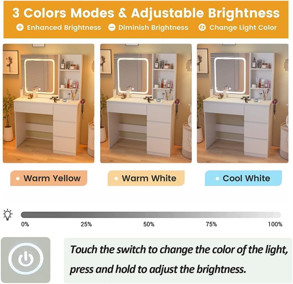 Make Up Vanity Desk with Charging Station - Canva Home