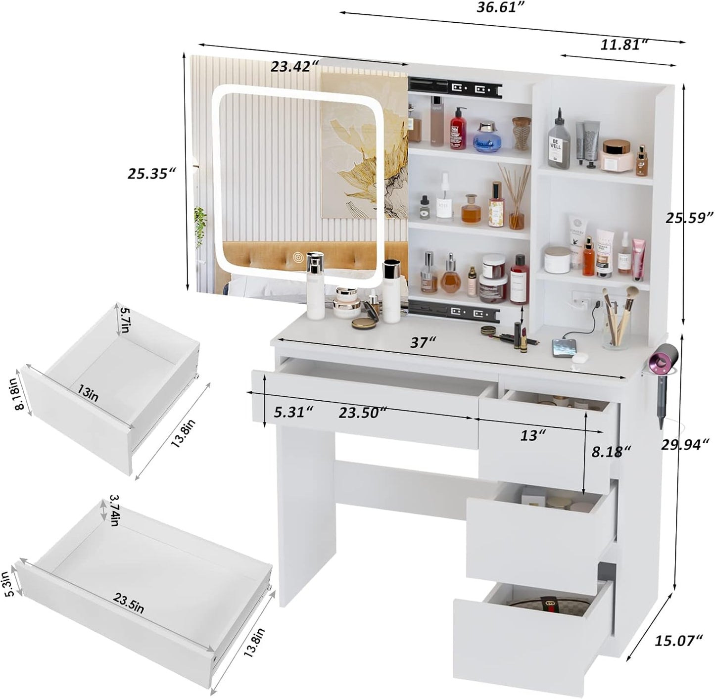 Make Up Vanity Desk with Charging Station - Canva Home