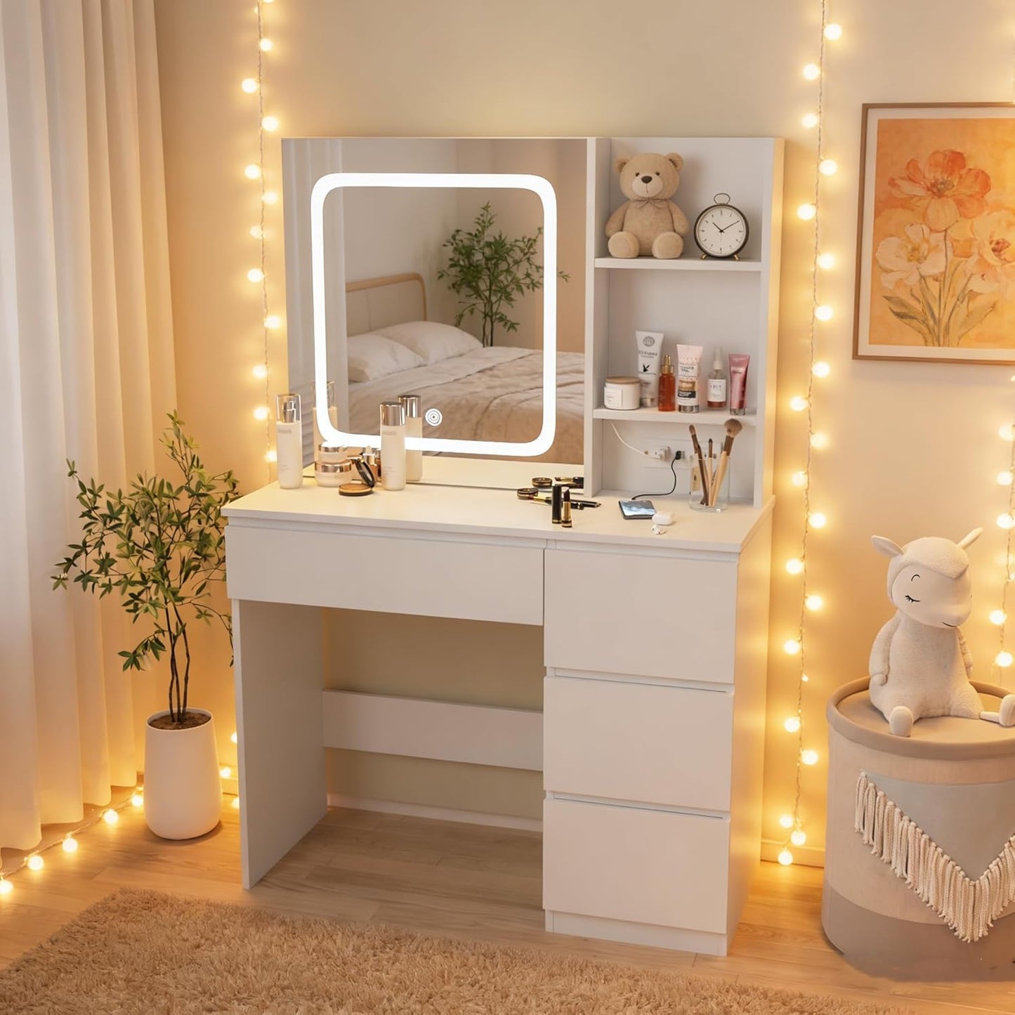 Make Up Vanity Desk with Charging Station - Canva Home