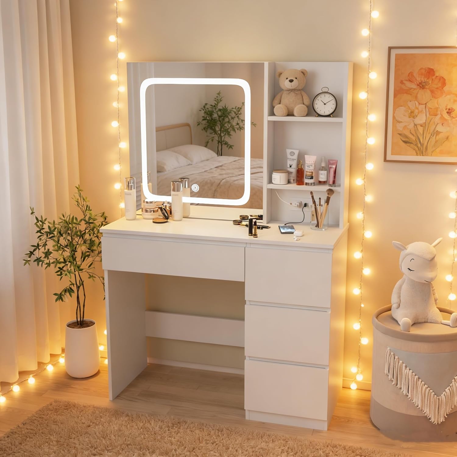 Make Up Vanity Desk with Charging Station - Canva Home