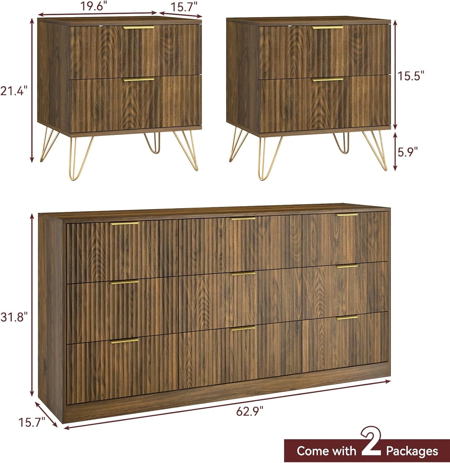 9 Drawer Dresser and Nightstand Sets for Bedroom