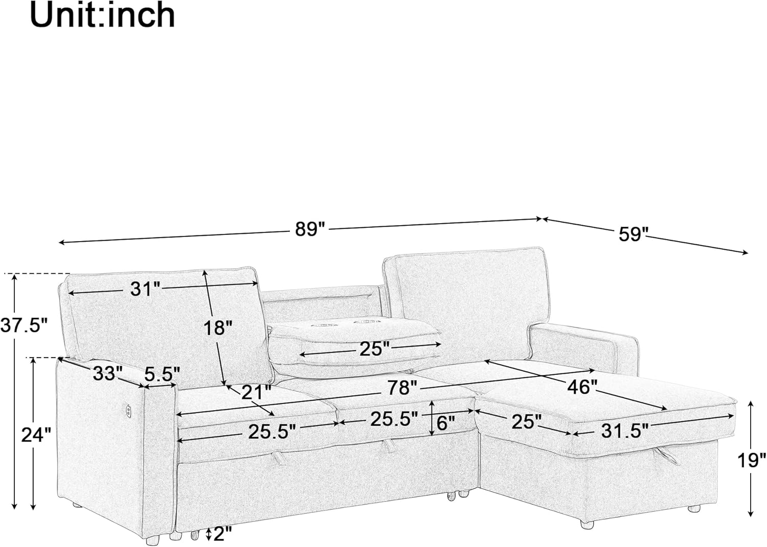 Lumisol 89" Convertible Sleeper Sofa Bed - Canva Home