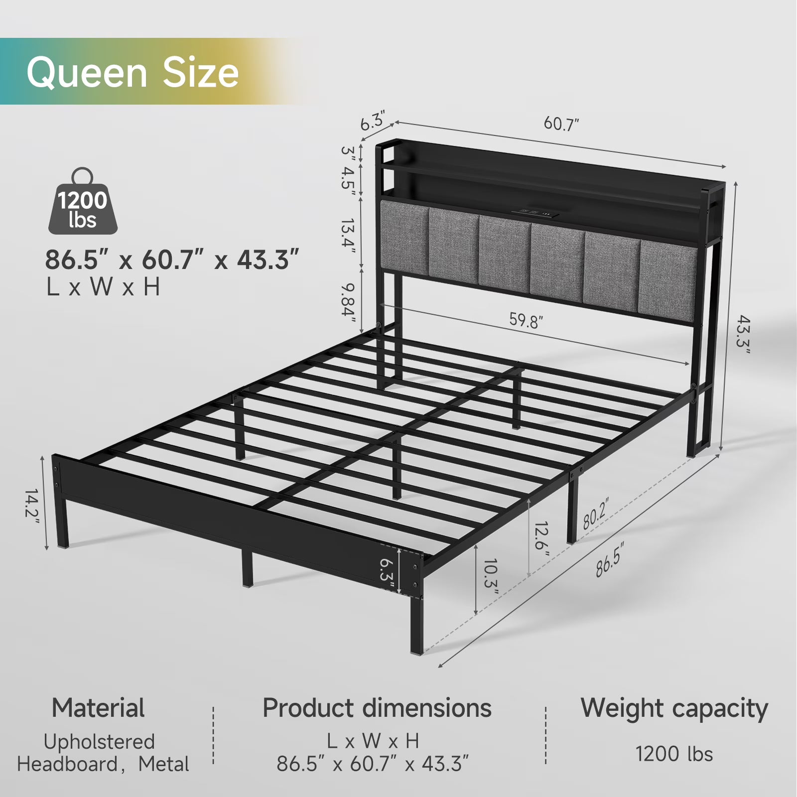 Queen Bed Frame with LED Lights Headboard - Canva Home
