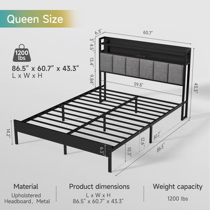 Queen Bed Frame with LED Lights Headboard - Canva Home