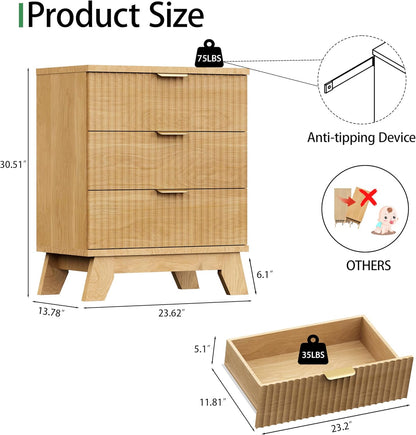 24" Wide Side Table with 3 Large Storage Drawers - Canva Home