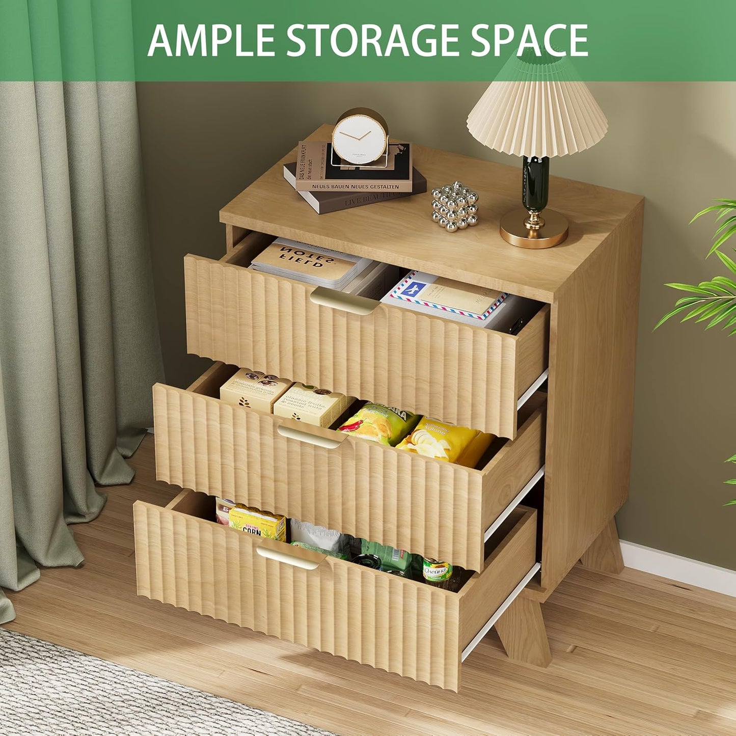 24" Wide Side Table with 3 Large Storage Drawers - Canva Home