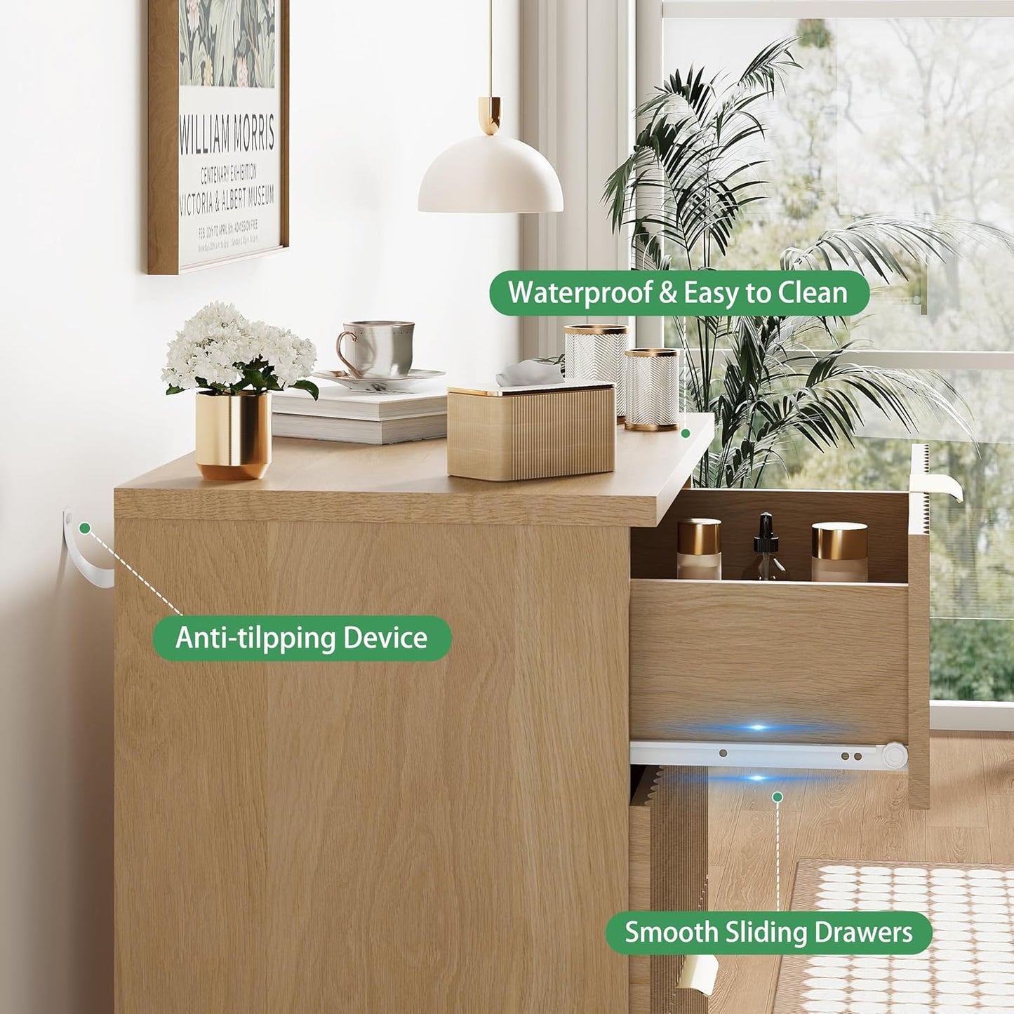 24" Wide Side Table with 3 Large Storage Drawers - Canva Home