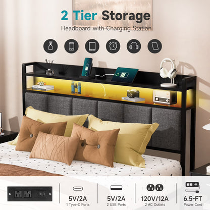 Queen Bed Frame with LED Lights Headboard - Canva Home