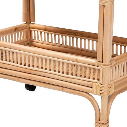 Della 2-Tier Natural Rattan Bar Cart with Side Handles & Casters