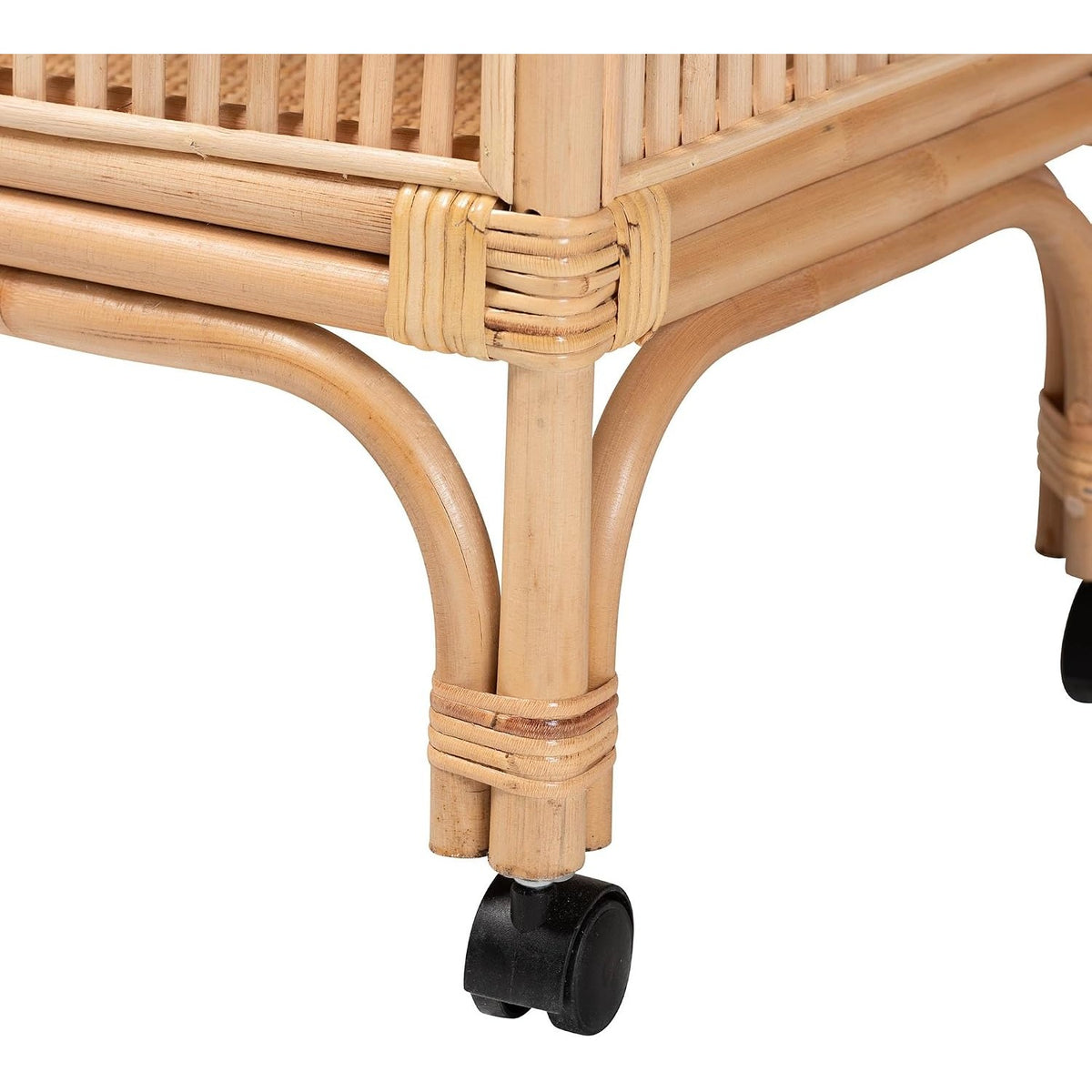Della 2-Tier Natural Rattan Bar Cart with Side Handles & Casters