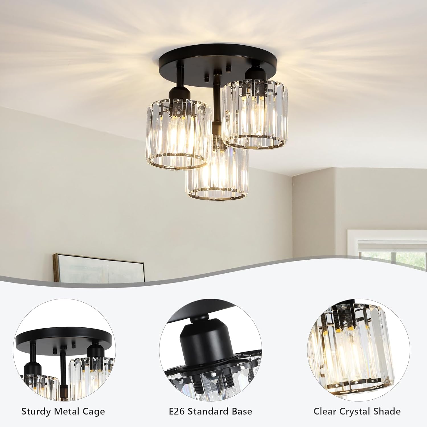 Crystal Semi Flush Mount Ceiling Light - Canva Home