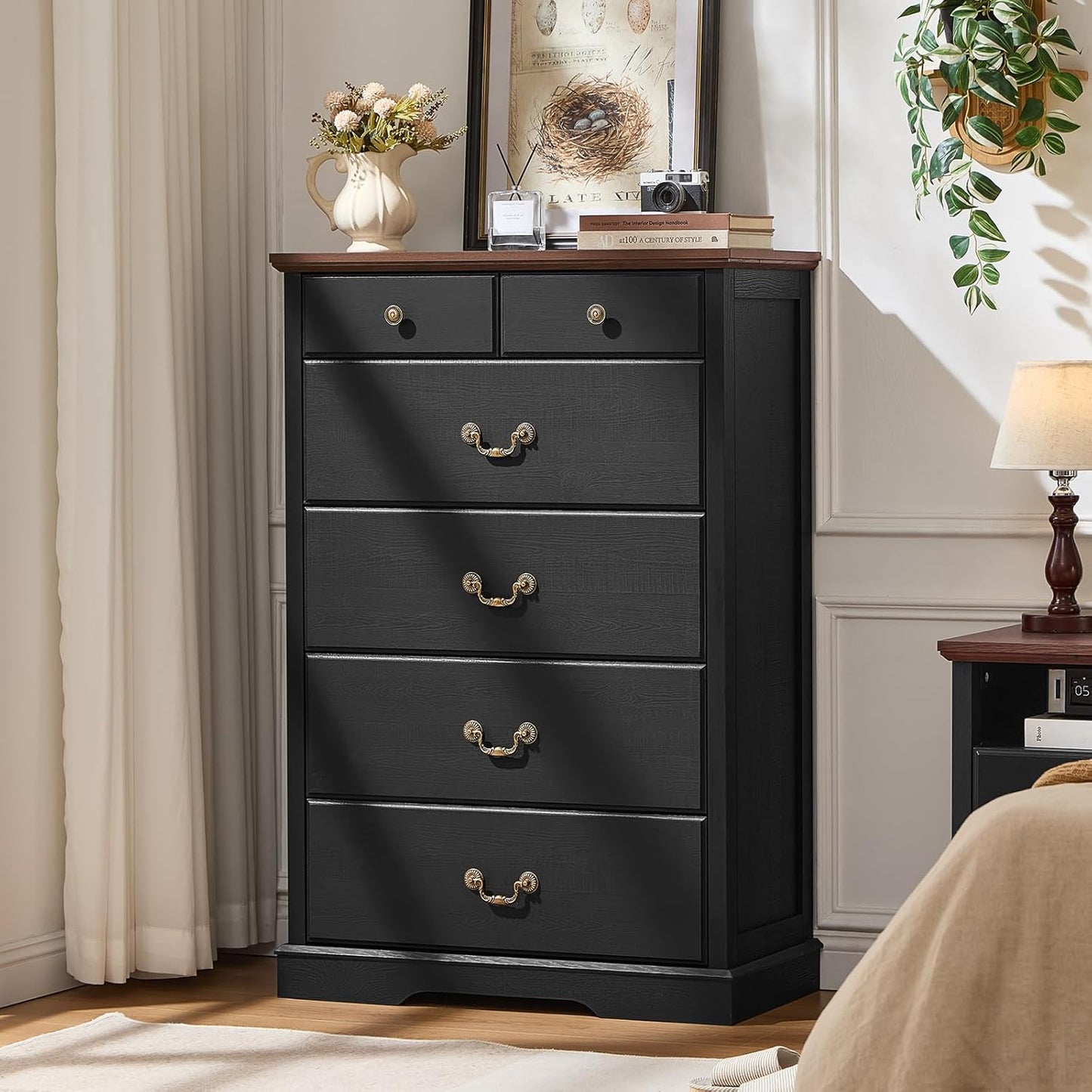 Farmhouse Dressers & Night Stand Set of 4,54" Wide 7 Drawer Dresser - Canva Home