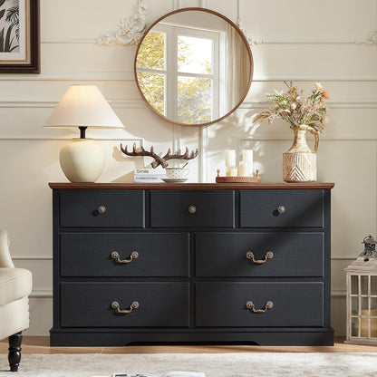 Farmhouse Dressers & Night Stand Set of 4,54" Wide 7 Drawer Dresser - Canva Home