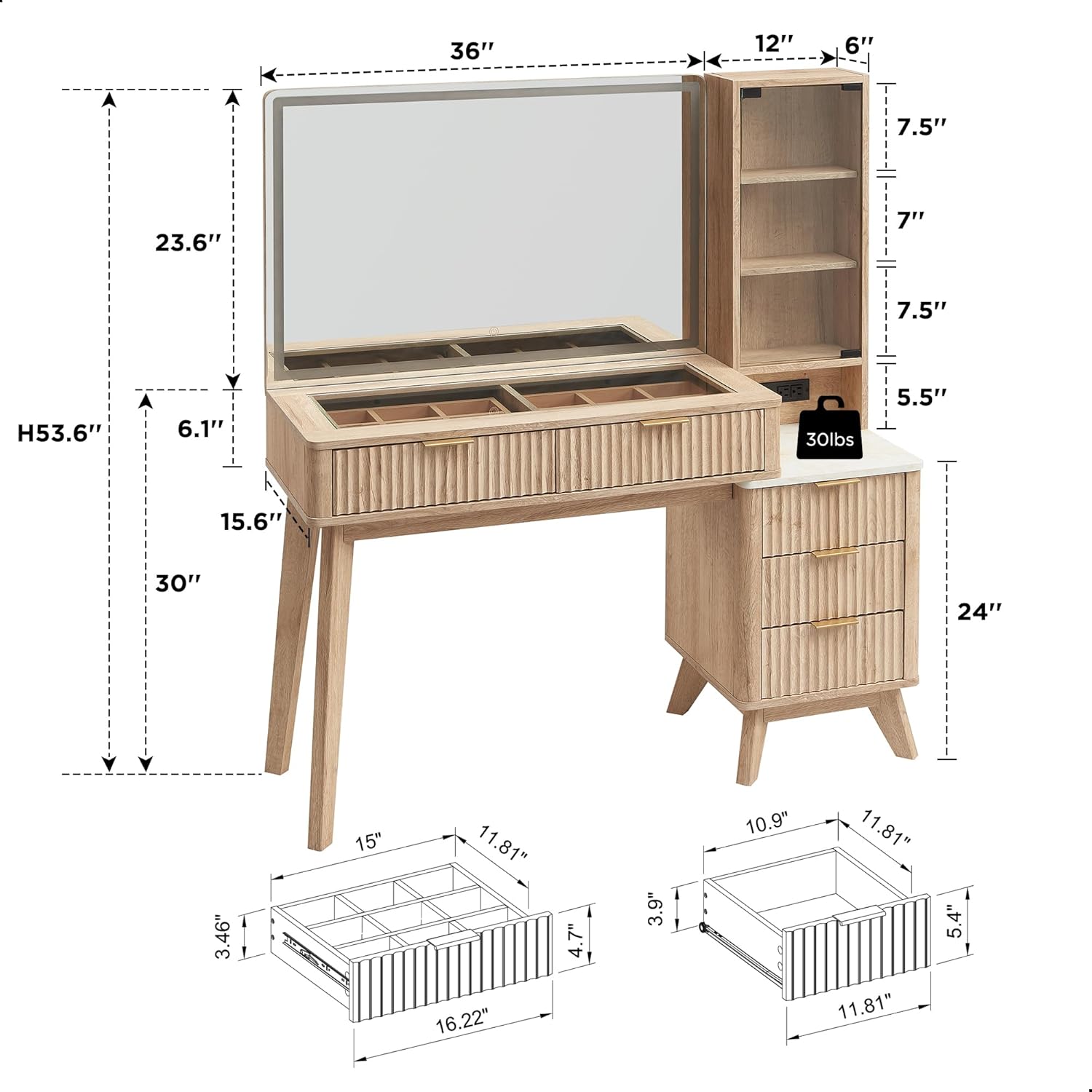 48" Fluted Makeup Vanity Desk - Canva Home