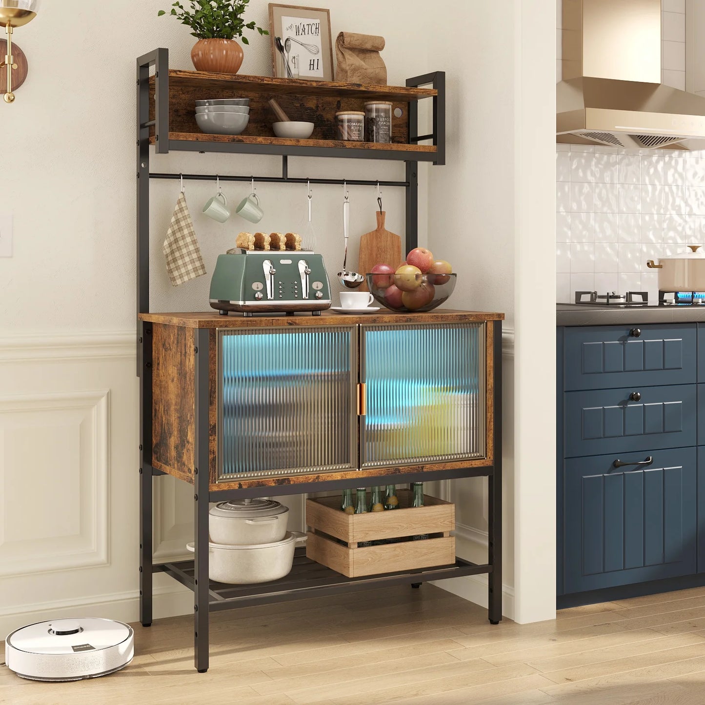 Macie Bakers Rack With Cabinet