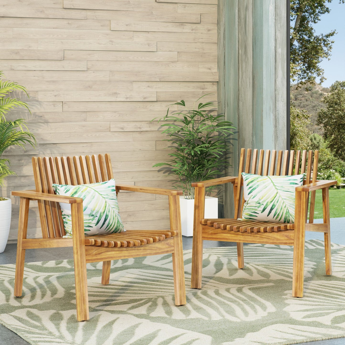 Outdoor Acacia Wood Slatted Club Chairs - Canva Home