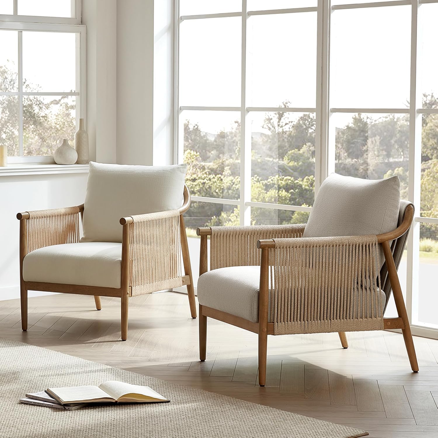 Modern Armchair with Solid Wooden Armrest - Canva Home