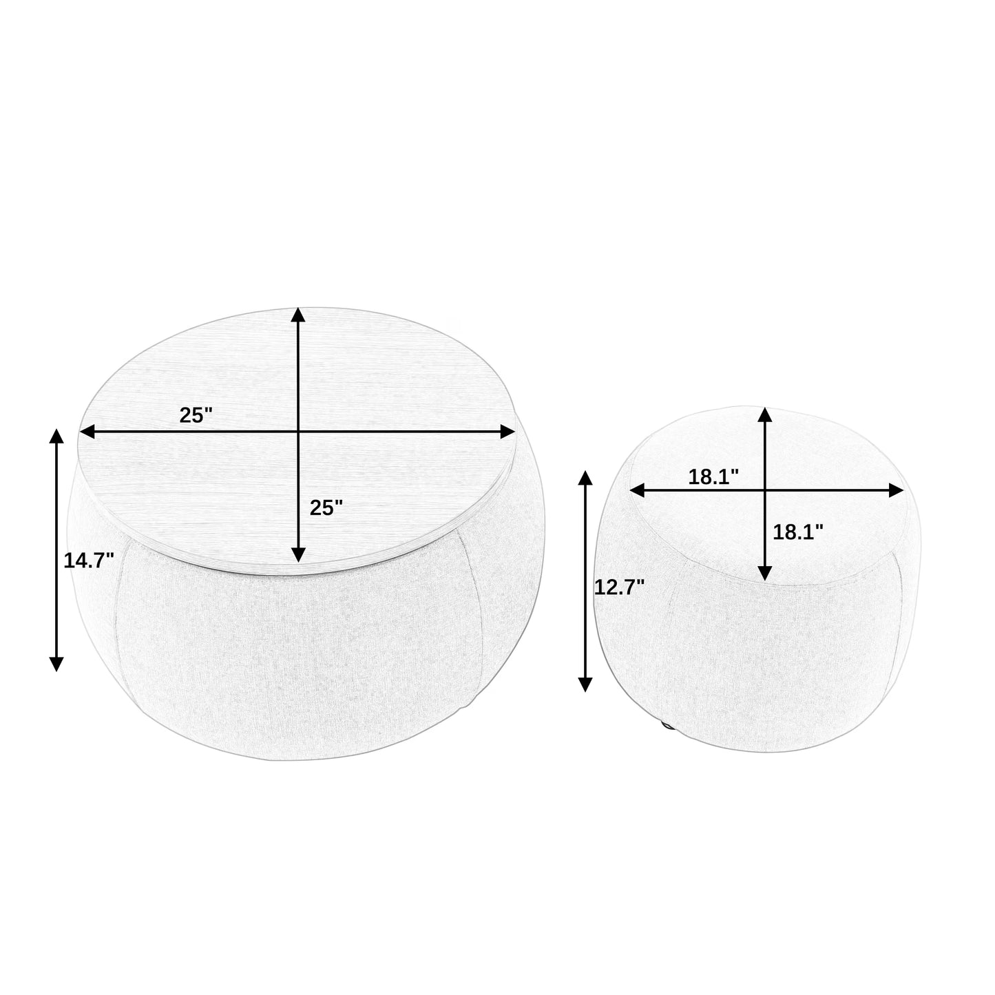 Ara 2pc Round Storage Ottoman Set - Canva Home
