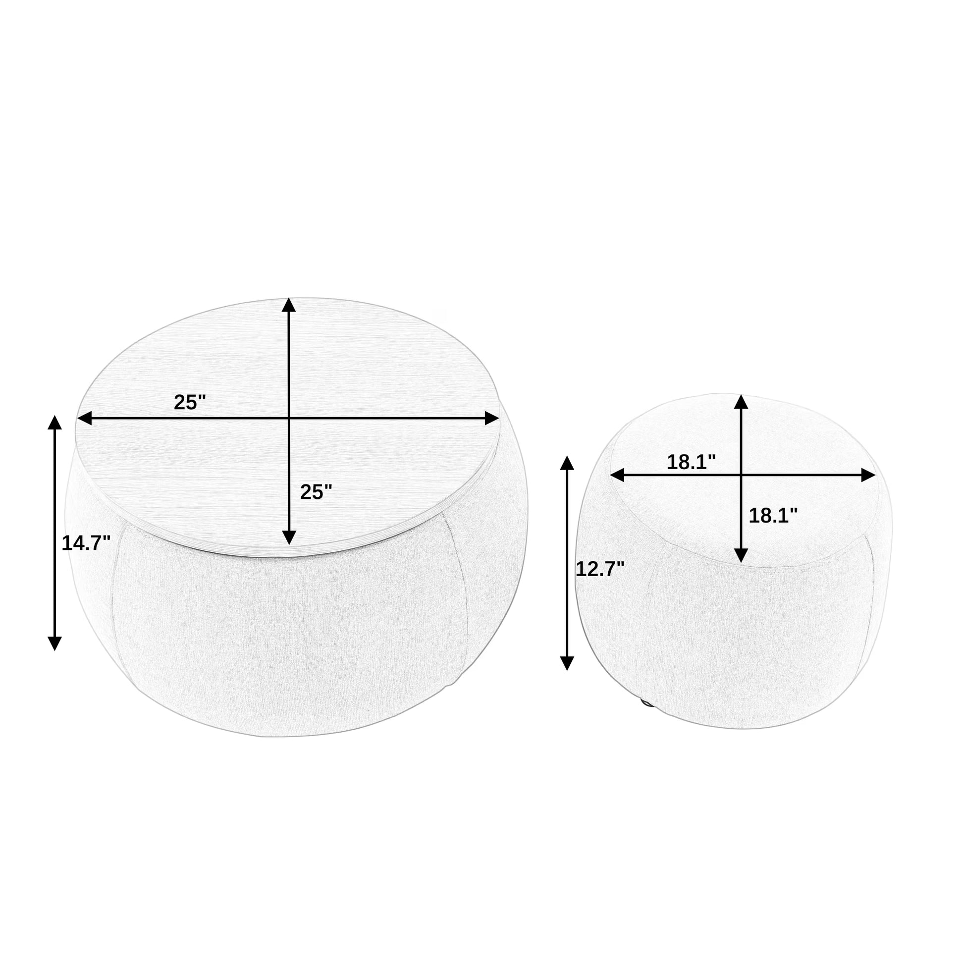 Ara 2pc Round Storage Ottoman Set - Canva Home