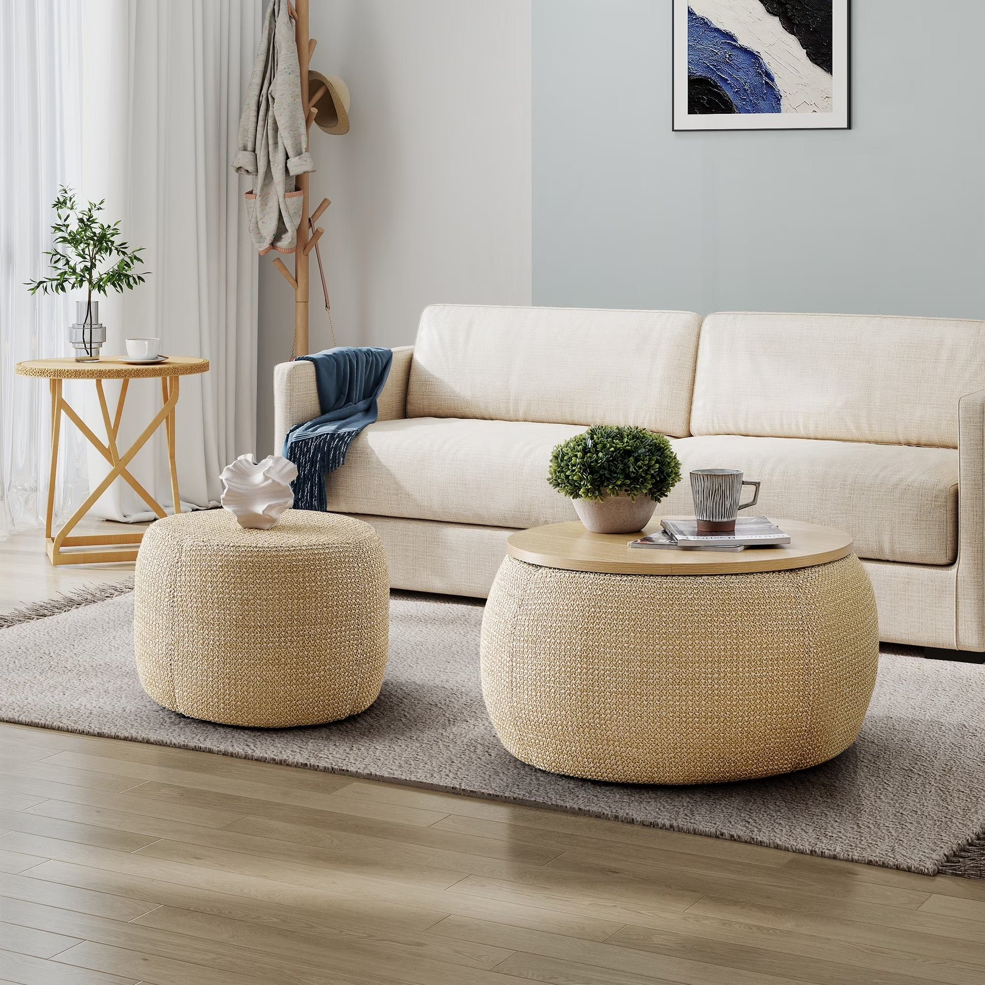 Ara 2pc Round Storage Ottoman Set - Canva Home