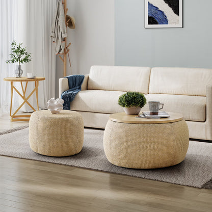 Ara 2pc Round Storage Ottoman Set - Canva Home