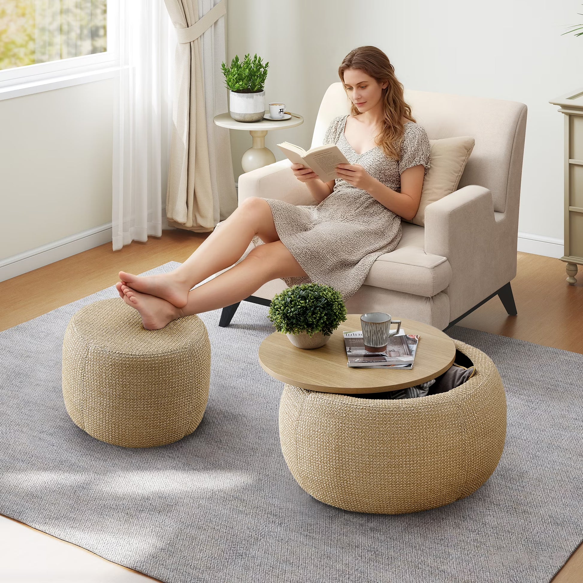 Ara 2pc Round Storage Ottoman Set - Canva Home