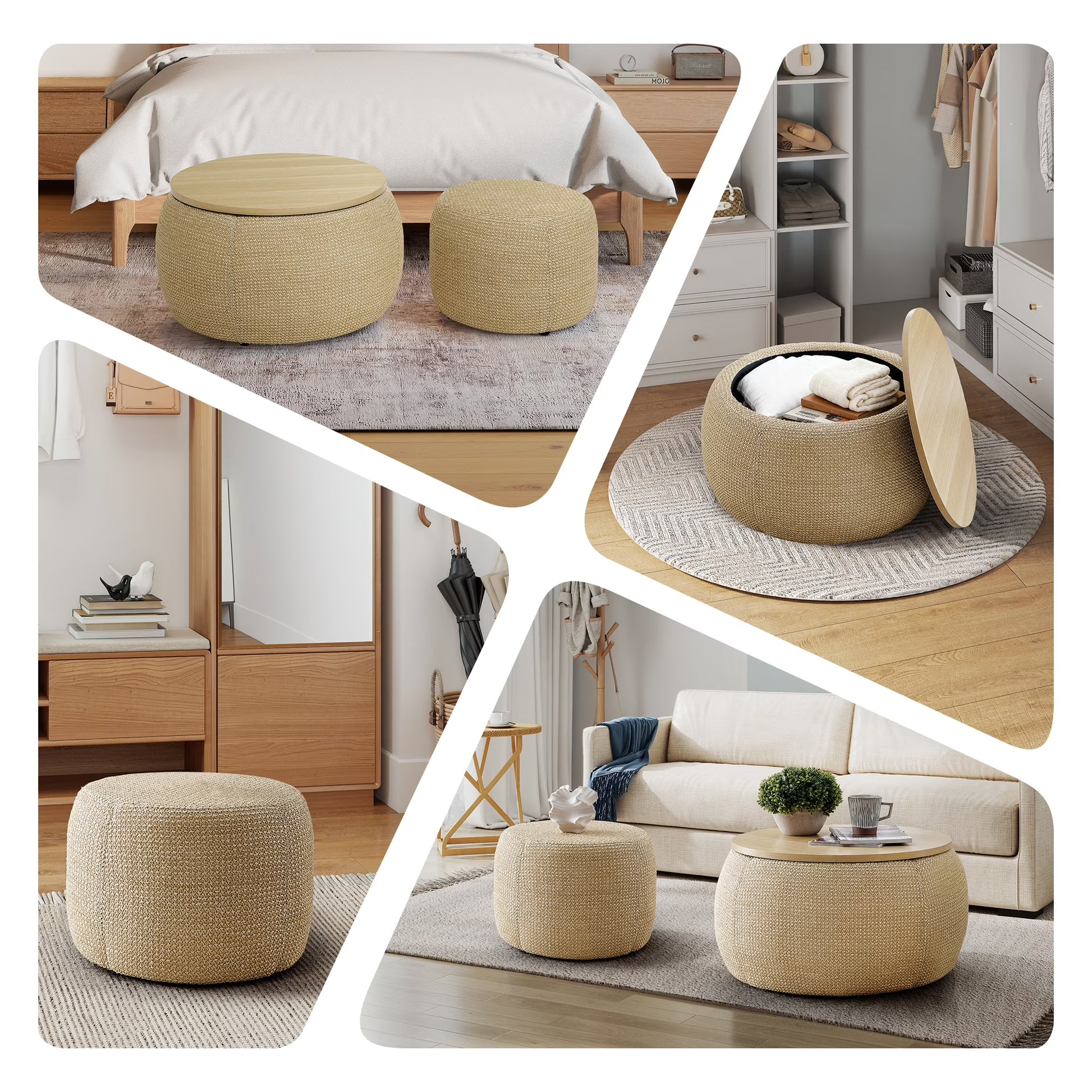 Ara 2pc Round Storage Ottoman Set - Canva Home