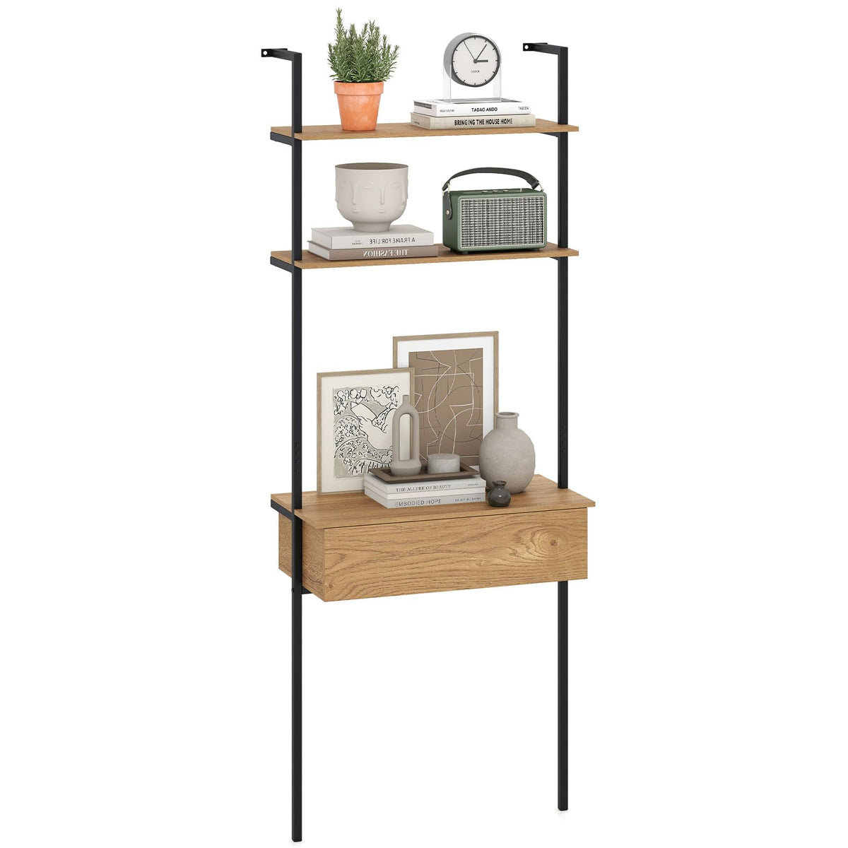Magnolia 73" Ladder Bookshelf with Drawer