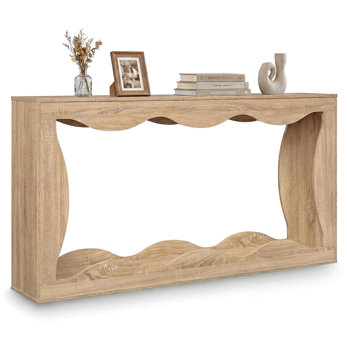 Wilda 63" Wavy Narrow Console Table, 12" Deep Entryway Table, Natural