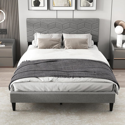 Aurelia Queen Upholstered Platform Bed Frame with Geometric Headboard