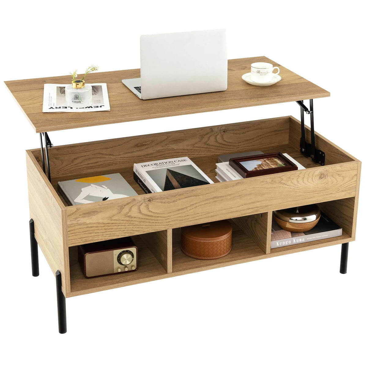 Florence Lift-Top Coffee Table with Hidden Storage and Cubbies