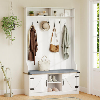 Gwendolyn 4-in-1 Farmhouse Hall Tree with Cushioned Shoe Bench