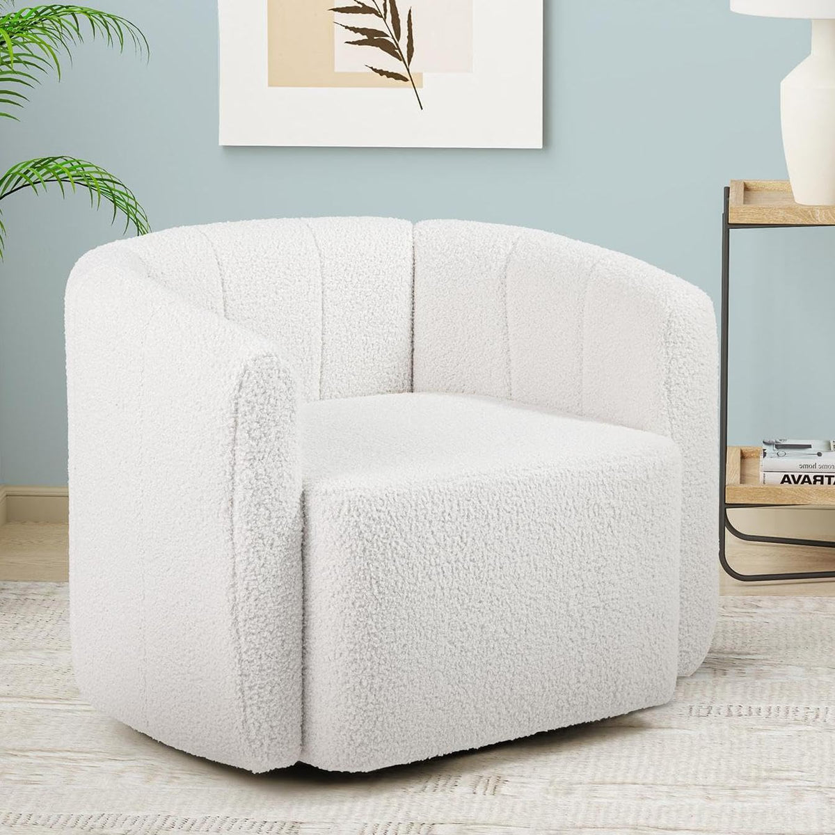 Wilhelmina 360° Swivel Barrel Accent Chair in Ivory Sherpa