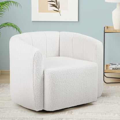 Wilhelmina 360° Swivel Barrel Accent Chair in Ivory Sherpa