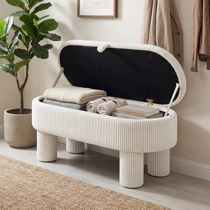 Araminta 42" Ivory Corduroy Storage Ottoman Bench