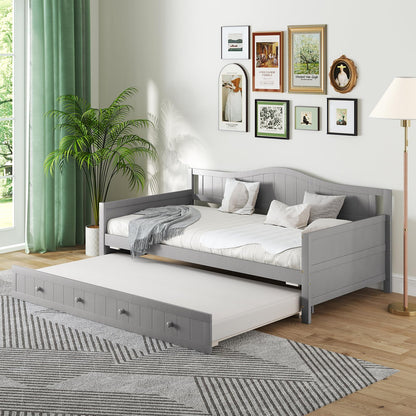 Philippa Twin Wood Daybed with Roll-Out Trundle in Gray