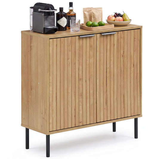 Elsie Slim Fluted 2-Door Buffet Cabinet, 11.5" Deep, Oak