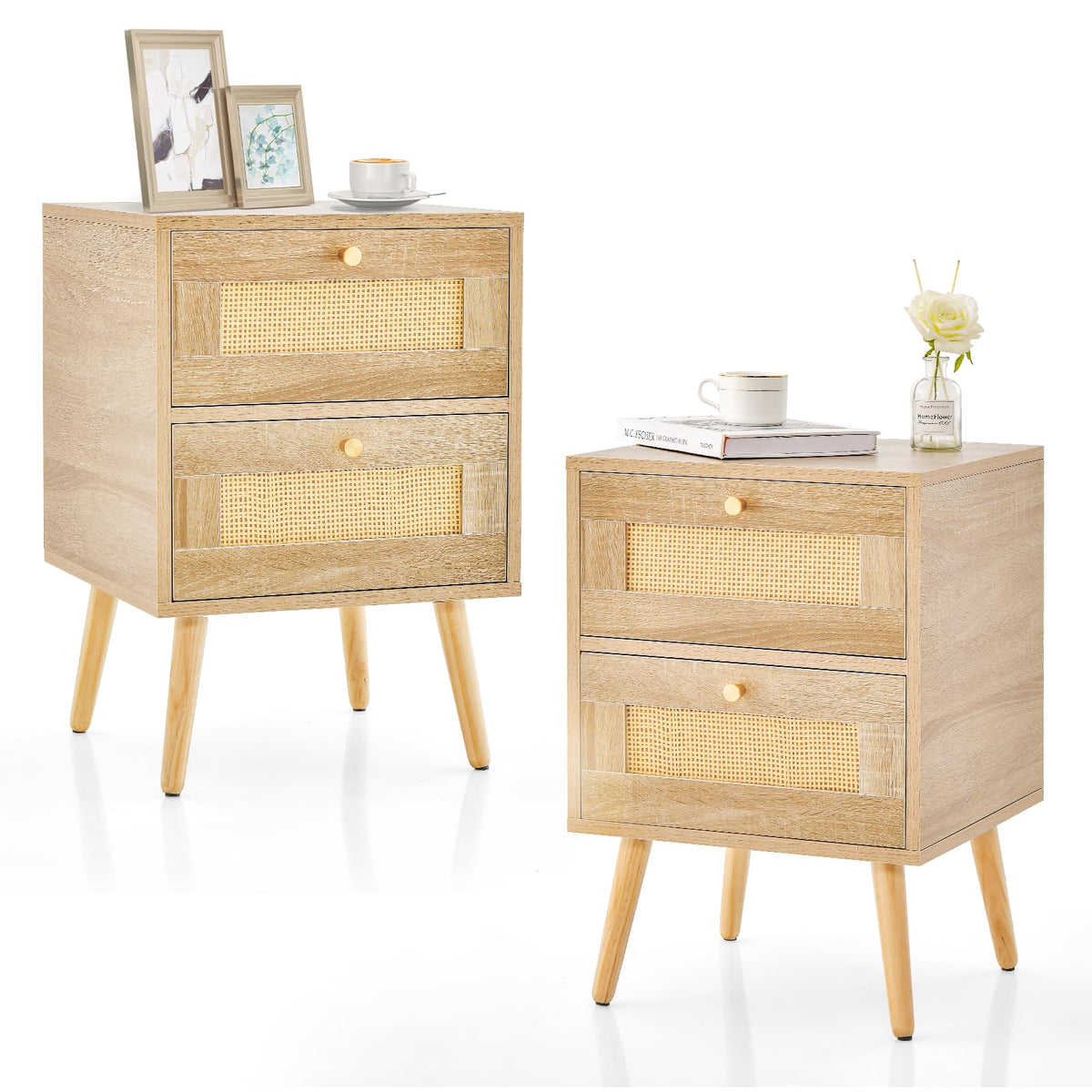 Adelaide Boho Rattan Nightstand Set of 2