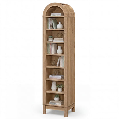 Rosamund 71" Arched 8-Tier Bookshelf in Natural Wood Finish