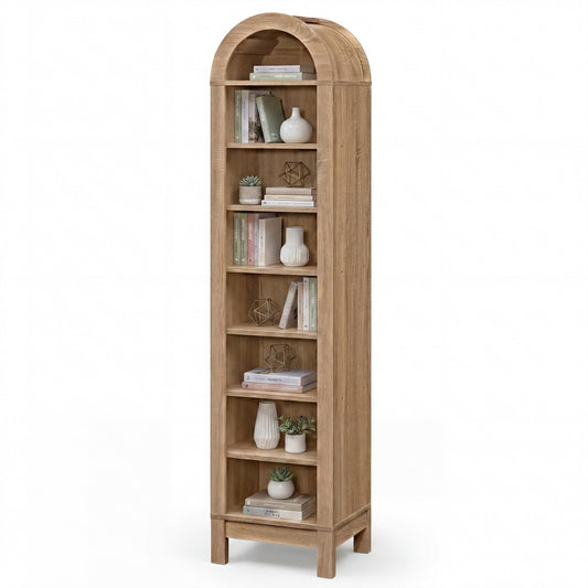 Rosamund 71" Arched 8-Tier Bookshelf in Natural Wood Finish