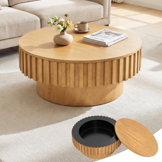 Lorelei 31" Round Fluted Drum Coffee Table with Hidden Storage