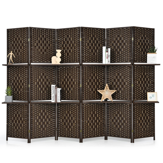 Evangeline 6-Panel Woven Room Divider with Display Shelves