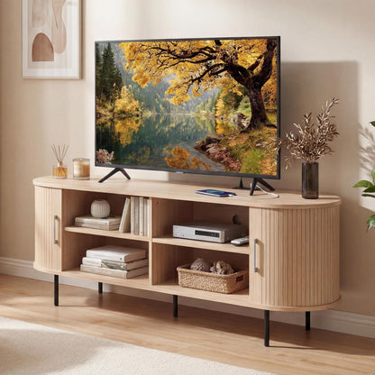 Juniper Fluted Mid-Century TV Stand with Charging Station