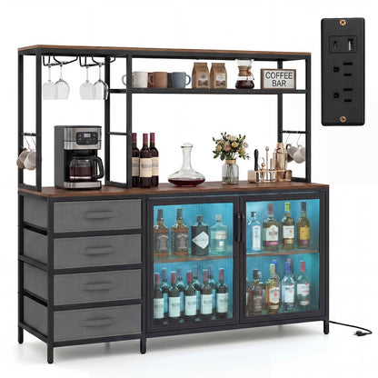 Beatrice LED Wine Bar Cabinet with Glass Rack and Charging Station