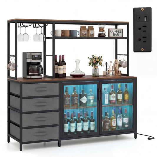 Beatrice LED Wine Bar Cabinet with Glass Rack and Charging Station