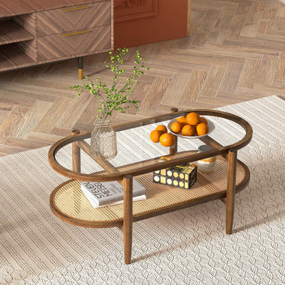 Maris Boho Rattan Coffee Table with Glass Top