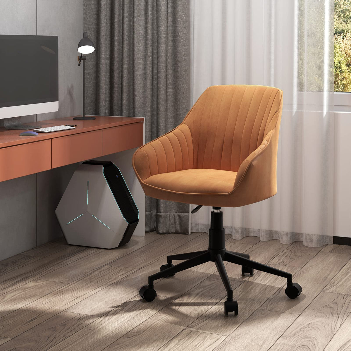 Winifred Mid-Century Swivel Desk Chair in Cognac