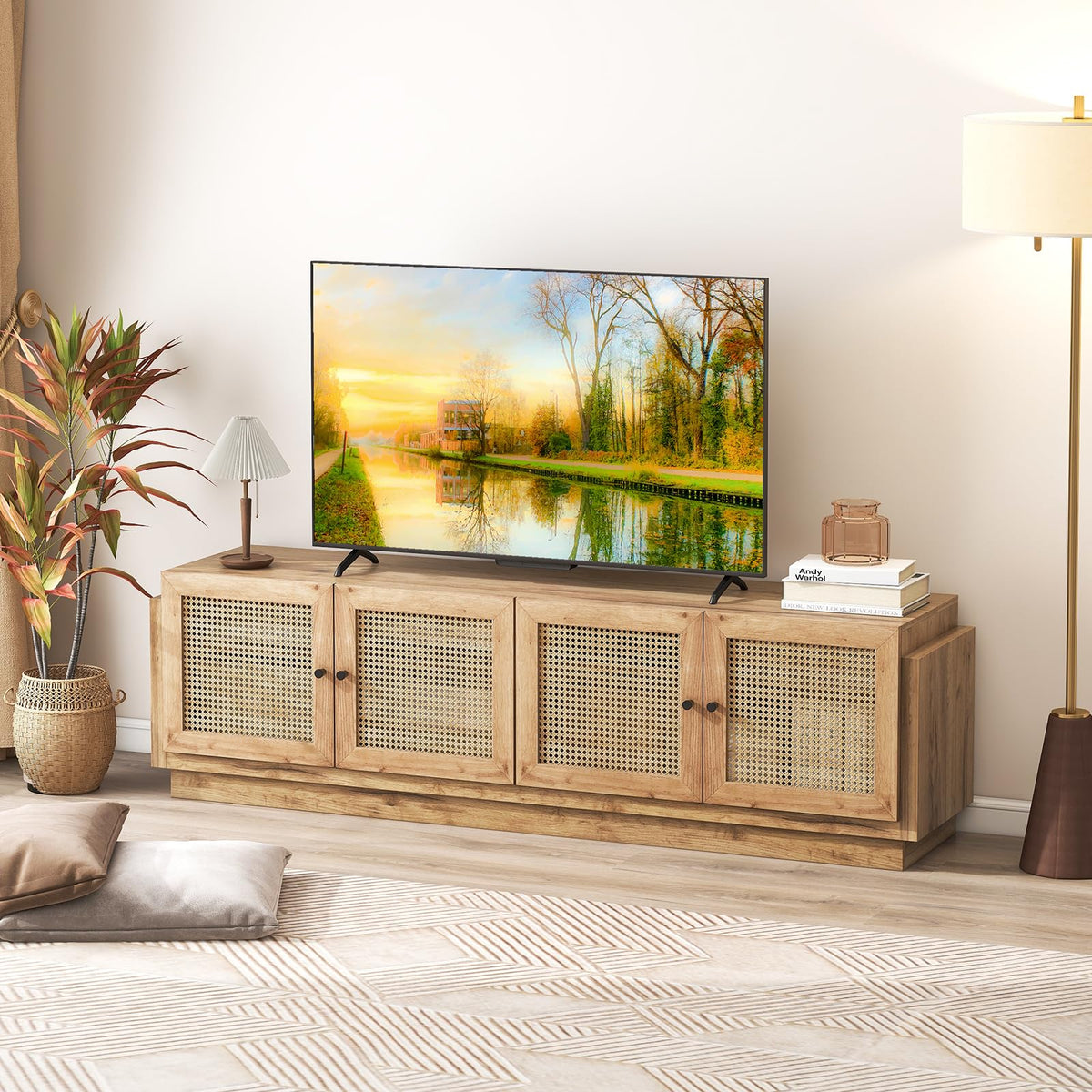 Josephine 70" Farmhouse Rattan TV Stand for TVs up to 75"