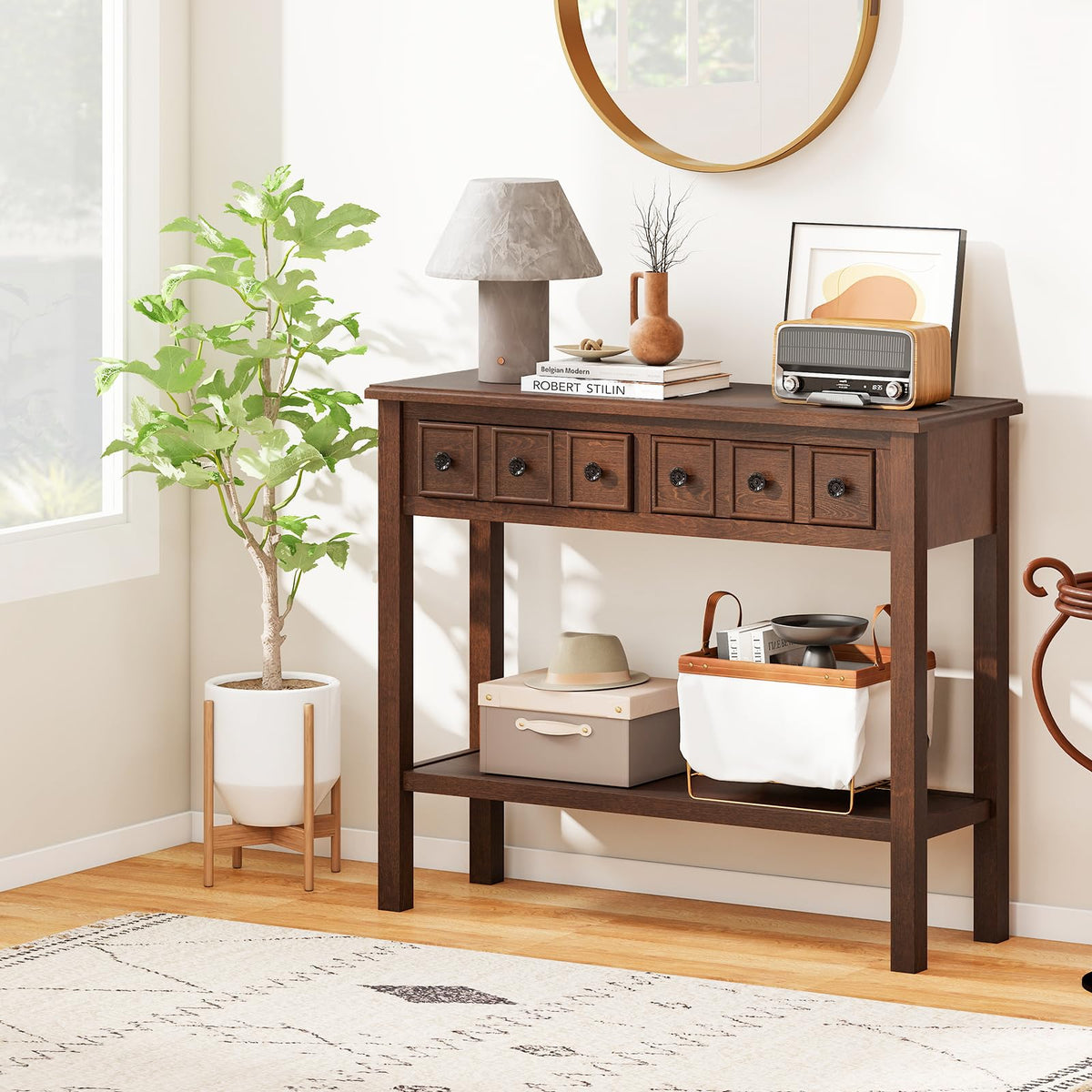 Rosalind Rustic Narrow Console Table with 2 Drawers
