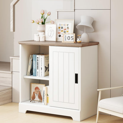 Lottie Small Farmhouse Sideboard with 3 Drawers & Sliding Door, White